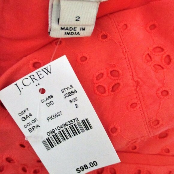 J. CREW CORAL STRAPLESS EYELET LACE DRESS NWT SZ 2 - Picture 10 of 11